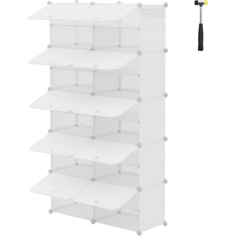 Étagère à Chaussures, 10 Compartiments, pour jusqu’à 40 Paires, pour Vestiaire, Entrée, Modulable, Blanc (1/5)