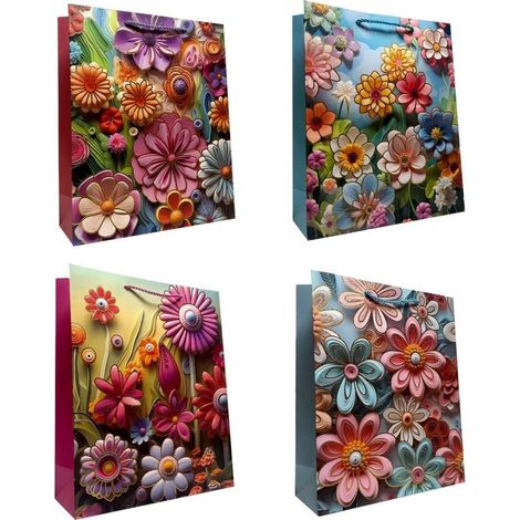 Universelle Geschenktüte M Flowers Metallmix