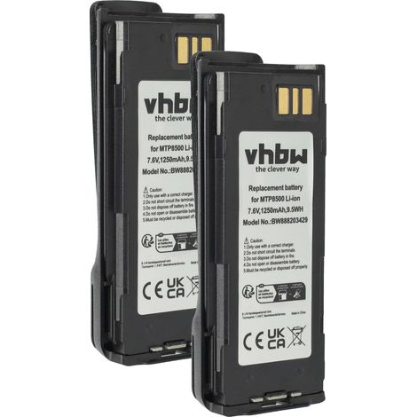 vhbw 2x Akku Ersatz für Motorola NNTN8570B, NNTN8570A, NNTN8570 für Funkgerät, Walkie Talkie (1250 mAh, 7,6 V, Li-Ion) + Gürtelclip