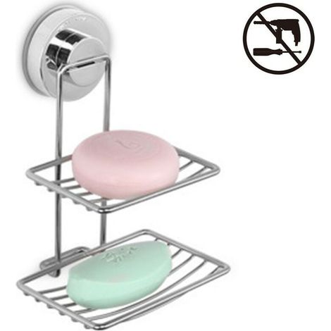 Porte-savon à ventouse super puissant à double étage - Porte-éponge en acier inoxydable solide pour salle de bain et cuisine (1/4)