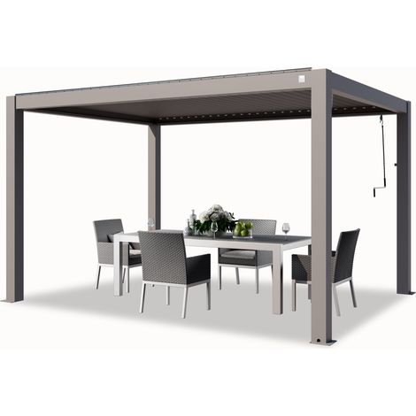 PRIMEYARD Pergola 3x4 m aluminium posts with louvered aluminium roof grey canopy (1/5)