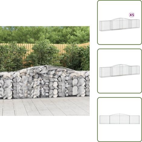 Gabionen mit Hochbogen 5 Stk. 400x50x80/100cm Verzinktes Eisen - Gabionen - Gabionenkorb - Gartendeko - Gartenzubehör - Zaun (1/5)