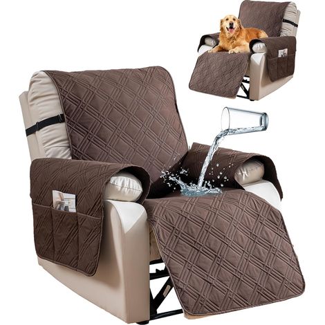 23in réversible fauteuil couchant couvercle, imperméable fauteuil couchant couvercles avec poche lavable fauteuil couchant couvercle meubles protecteur pour enfants, animaux de compagnie, chocolat