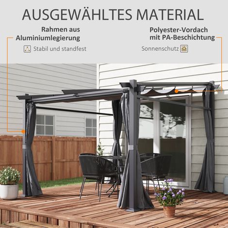REDOM Pergola 297x295x195-230 cm, auvent rétractable avec système à cordon, structure en acier gris foncé (1/5)