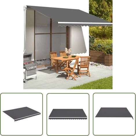 The Living Store Tissu de remplacement pour auvent Anthracite 4,5x3,5 m - Tissu D'auvent - Auvent De Jardin - Toile D'ombrage - Protection Solaire - Parasol De Jardin (1/5)