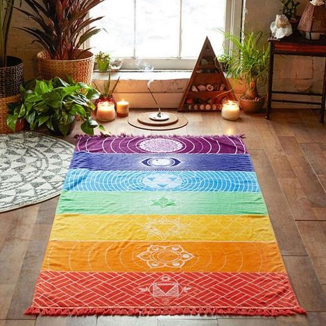 Tapis de Yoga Tapisserie Arc-en-CielServiette de Plage Eté Tenture Murale Couverture- (1/2)