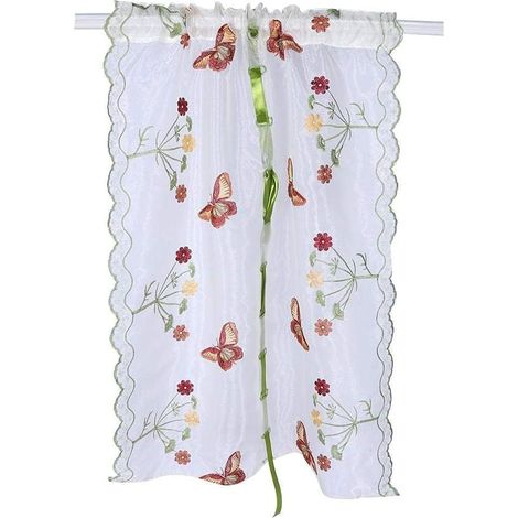 CCYKXA1 Pièce Rideau de Fenêtre Broderie Floral 80 x 200cm, Rideaux Transparents Blancs Rideau Voilage Broderie Papillon pour Balcon Cuisine Salon Chambre (1/5)