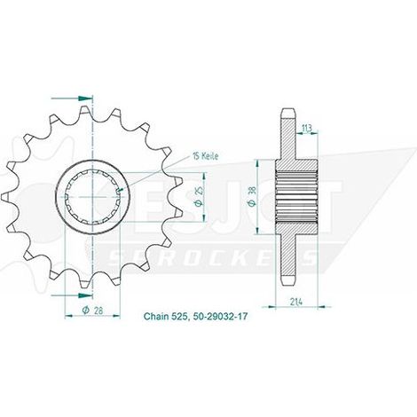 Pignon Aprilia - 525 - 17 Dents - Similaire JTF709 - Made in Germany
