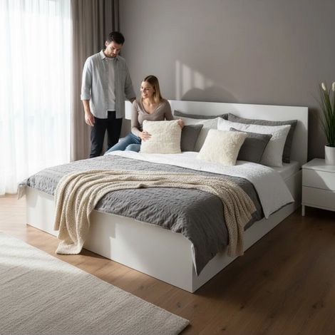 letto matrimoniale contenitore bellahome "double" bianco 160x190 cm