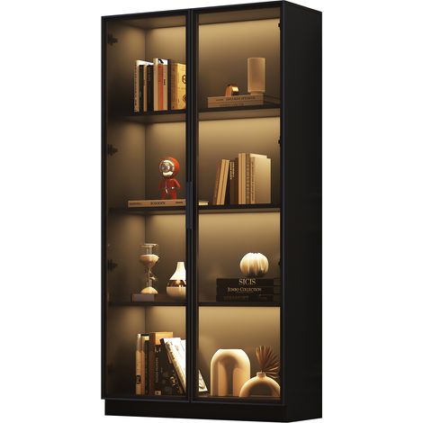 vitrine design moderne LED intégrée Particle Board noir 160.00 x 40.00 x 160.00