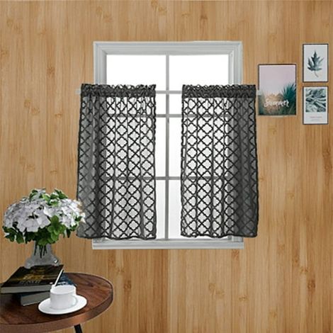Rideaux de Cuisine en Lin Voilage 74 cm Filtre Lumière Style Campagne Rustique Tringle Fenêtre Petite Salle de Bain Buanderie Camping-car Lot de 2 (1/5)