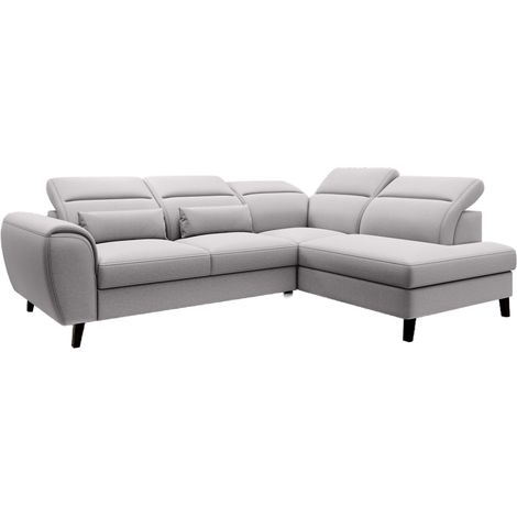 Canapé d’angle convertible NOBLESSE en tissu avec coffre et pieds en bois noir – 265cm angle droit-Gris clair-angle droit (1/5)