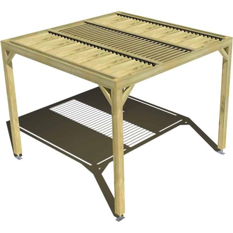 Pergola bois • 3m x 3m • indépendante • sens profondeur • lames orientables bioclimatiques incluses • livraison comprise (1/3)