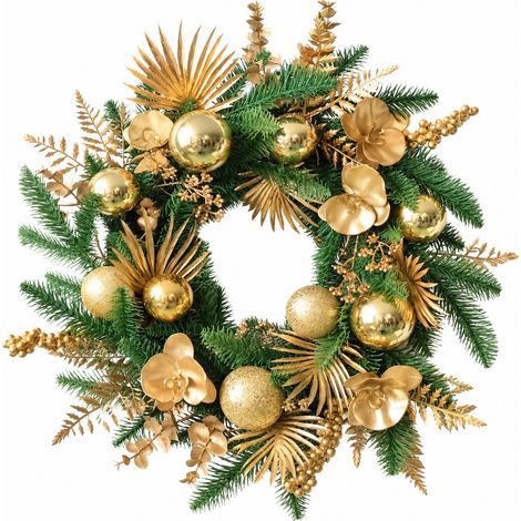 Couronne de Noël artificielle 50 cm (19,7 po) en soie PP faite à la main, décoration de porte, pour les fêtes de fin d'année et la maison (1/5)