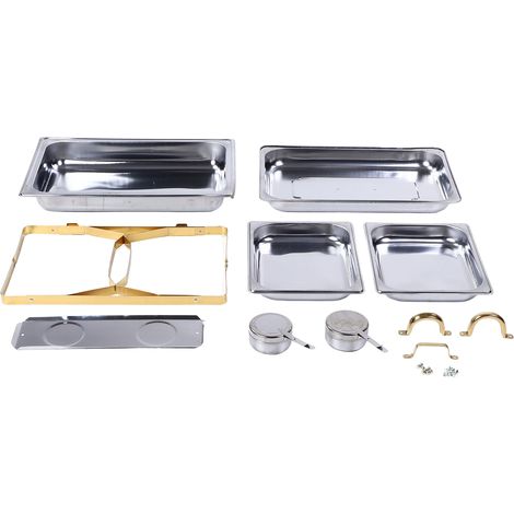 RéChaud Buffet Inox Rectangulaire 2 Compartiments Doré - Acier Épaissi Qualité Alimentaire, Poignées Anti-Brûlure, 2 Réchauds Alcool - Pour Traiteur, Mariage, Banquet, Hôtel - Acier Inoxydable - Doré  (1/5)