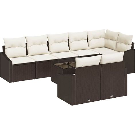 Sofa Set with Cushion 9 pcs Brown Poly Rattan vidaXL (1/5)