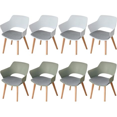 8er Set Esszimmerstühle mit Armlehne, Stoffpolster, Massivholzbeine, Weiß+Grün (1/5)