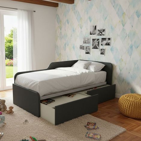 Letto singolo 80x190 con cassetti - Pratico e salvaspazio per camerette e stanzette - Basalto