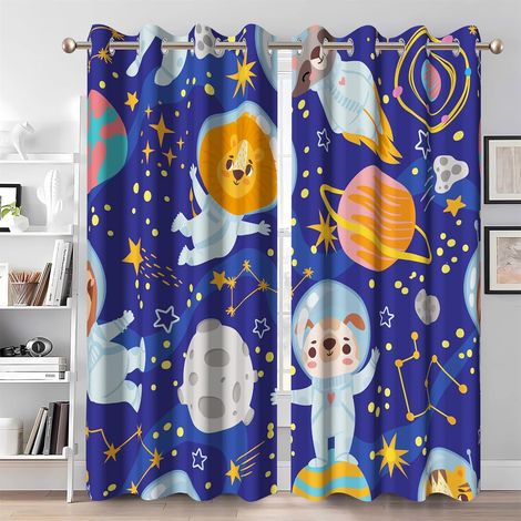 Rideaux occultants 140x260cm sur Le thème de l'espace pour Chambre de garçon, Motif Univers, météore, Chien, Lion, Astronaute, œillets, Isolation Thermique, 2 Panneaux - 140L X 260H cm (2 Panneaux) (1/5)