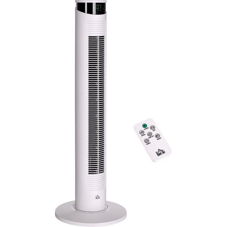 Ventilateur colonne avec télécommande – Minuterie 12 h – 3 vitesses – Affichage LED – Oscillation 70° – Ø31,5 x 93 cm – Blanc