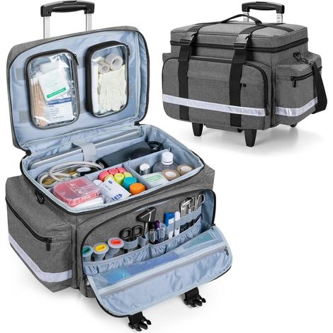 Medizinische Tasche mit Trolley, leer, für Ärzte & Krankenschwestern, Grau