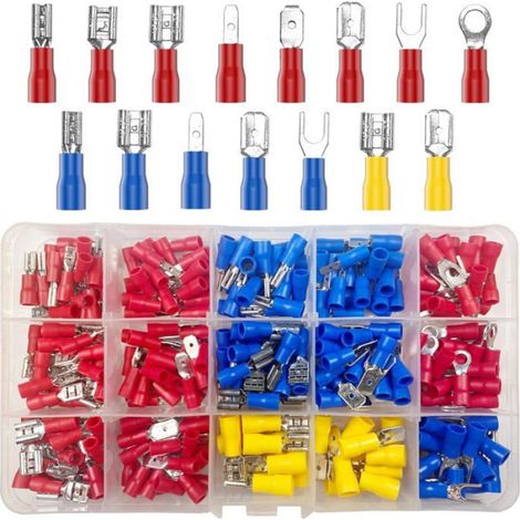 280 pièces 15 types cosses electriques a sertir connecteurs anneau plates fourches cosses et kits avec coffret d'assortiment (1/5)