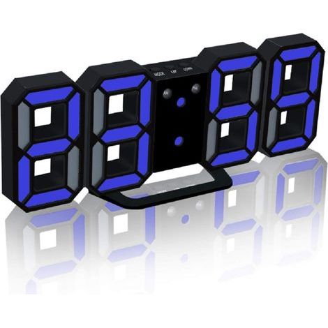 Réveil numérique à LED 3D avec 3 Niveaux de luminosité réglables Fonction de Rappel de veilleuse à intensité Variable pour Le Bureau de Cuisine à Domicile - Noir et Bleu (1/5)