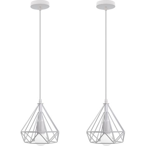 2PCS Lampes Suspendues Rétro Blanc 20CM Suspension Luminaire En Forme De Diamant Plafonnier Vintage E27 Lustre Modernes (1/5)