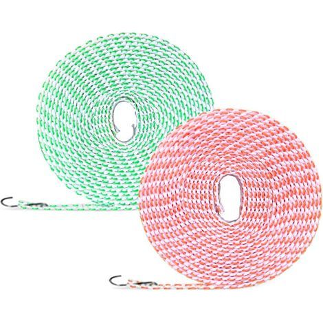 Set aus 2 verstellbaren, windfesten Wäscheleinen mit Haken, 5 m, für drinnen/draußen und Camping. (1/5)