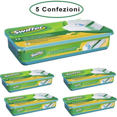 Swiffer wet panni umidi lavapavimenti per scopa al limone 5 confezioni da 12 panni