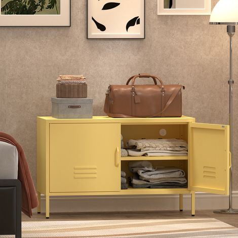 Armario de almacenamiento de acero amarillo con estantes ajustables, impermeable y fácil de limpiar, para mantener limpio y ordenado su salón, dormitorio o recibidor. (1/5)