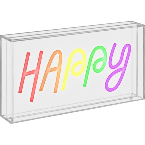 INSEGNA NEON CON SCRITTA DECORATIVA HAPPY 23X4X12.7 CM