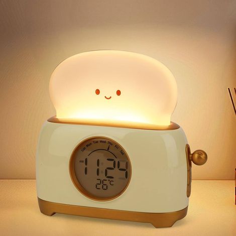 Simpatica luce notturna a LED - Lampada da comodino ricaricabile tramite USB - per bambini - Luce notturna multifunzionale dimmerabile - Sveglia per bambini con indicazione dell'ora