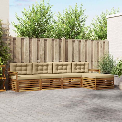 vidaXL Outdoor-Sofagarnitur mit Kissen 5 pcs Natur und Beige (1/5)