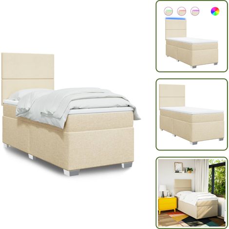 Boxspringbett mit Matratze Creme 90x200 cm Stoff - Boxspringbett - Doppelbett - Bettgestell - Cremefarbenes Bett - Federkernmatratze (1/5)