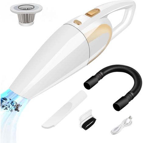 Aspirateur maison voiture 15 000 Pa, 120 W, mini aspirateur portable 7 500 mAh pour poils d'animaux, bureau, à main, sans fil - Blanc (1/5)