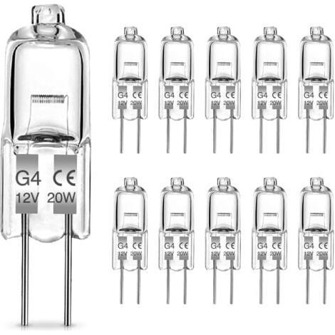 Ampoules Halogènes G4, 20W Ampoule G4, Lampe de Base à Broche Halogène 12V, Blanc Chaud 2700K,, 300LM, Lampe Halogène Basse Tension G4, Lampe à Capsule Transparente, Paquet de 10 (1/4)