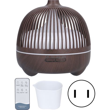 Diffuseur d'air ultrasonique à huiles essentielles avec télécommande, lumière LED RGB, grain bois foncé, 100-240V, prise américaine (1/5)