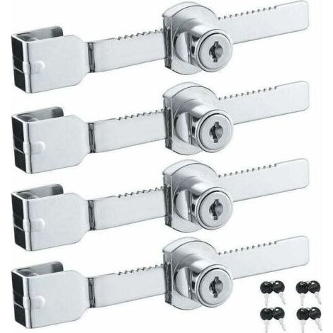 Lot de 4 verrous de porte coulissante en verre avec finition chromée, clés identiques,petites, thsinde (1/4)