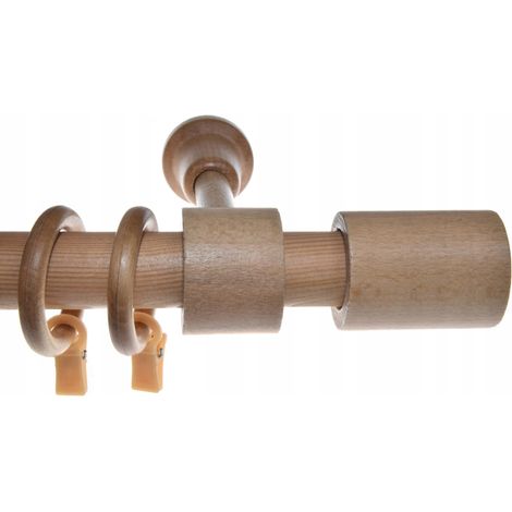 Tringle à rideaux simple en bois de hêtre, tringle à rideaux cylindrique de 280 cm (1/5)