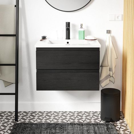 Ensemble simple vasque SORRENTO 60cm avec plan céramique et robinet noir