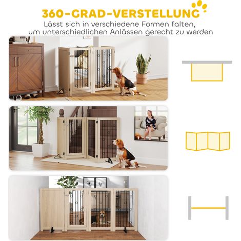 Portique pour animaux autoportant, barrière pour chien avec porte, 4 panneaux, pour couloir, escalier, encadrement de porte, MDF, acier (1/5)