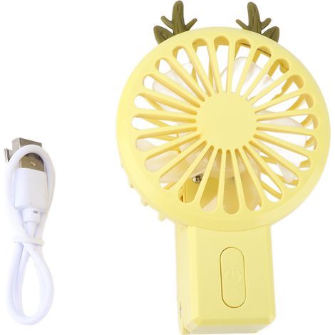 Mini-Ventilator mit 5 niedlichen, ohrförmigen Flügeln, 3 Geschwindigkeitsstufen, kompakter Größe, für Kühlung im Freien, gelb (1/5)