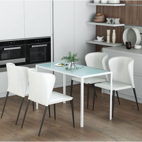 Tavolo da pranzo 120x60x75 cm bianco in metallo e vetro temperato con struttura stabile (1/5)