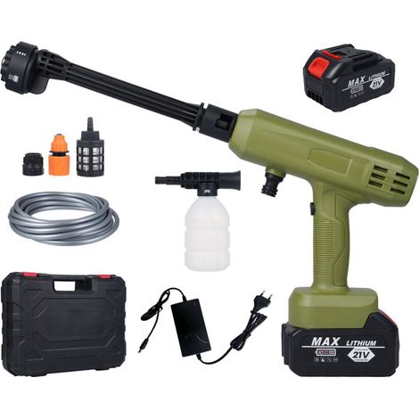 Pistolet à eau électrique nettoyeur haute pression sans fil 2 pièces batterie 21 V 3000 mAh avec buse 6 en 1 pour voitures, mur, route, clôture, lavage de cour, fleurs (1/4)