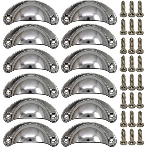 12 Poignées Vintage Coquille pour Tiroir Armoire Cuisine - Alliage Fer-Nickel Demi-Lune 8,1x3,5 cm Chrome Blanc - Boutons Meuble et Porte Placard (1/5)