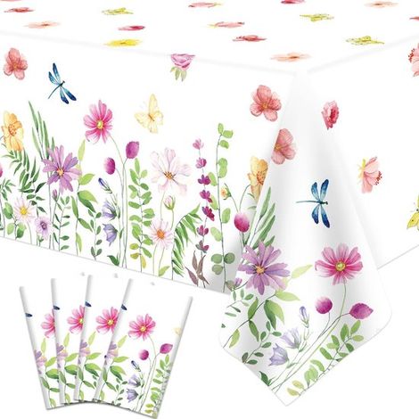 Set di 4 tovaglie con stampa di fiori selvatici (137x274 cm) – Idrorepellenti, design fresco primaverile, per tavolo da pranzo e feste in giardino. (1/5)