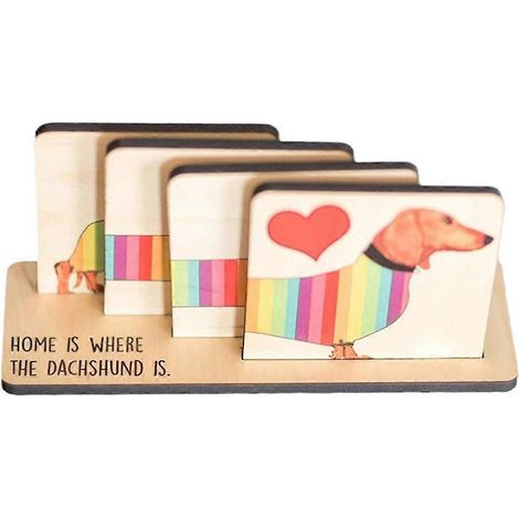 Ensemble de 4 sous-verres teckel avec support -- (1/5)
