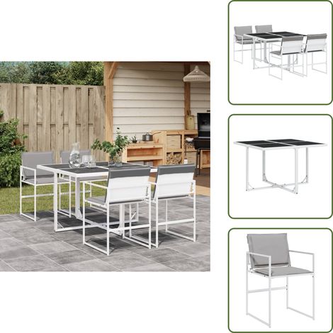 The Living Store Set da Pranzo da Giardino 5 pz con Cuscini Bianco in Textilene - Sedie da giardino
