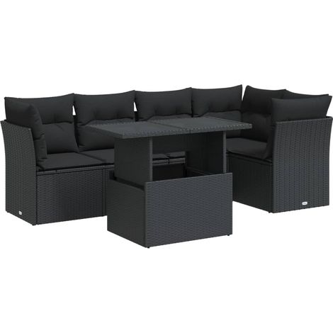 Set Divano da Giardino 6 pz con Cuscini Nero in Polyrattan vidaXL (1/5)